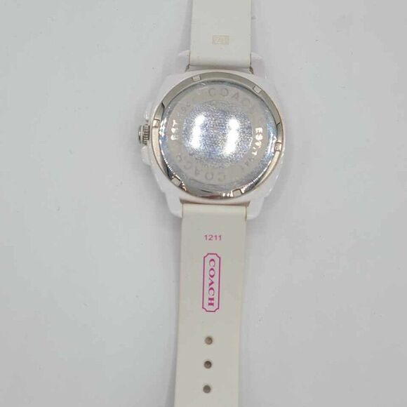 Coach Silver Tone Boyfriend Watch with Logo White Silicone Band NWOT! Working - Picture 8 of 11